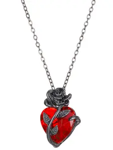 Heart Rose Flower Necklace Gothic Dark Twisted Floral Heart Lockbone Chain Christmas Valentine's Day Gift Love Heart Necklace