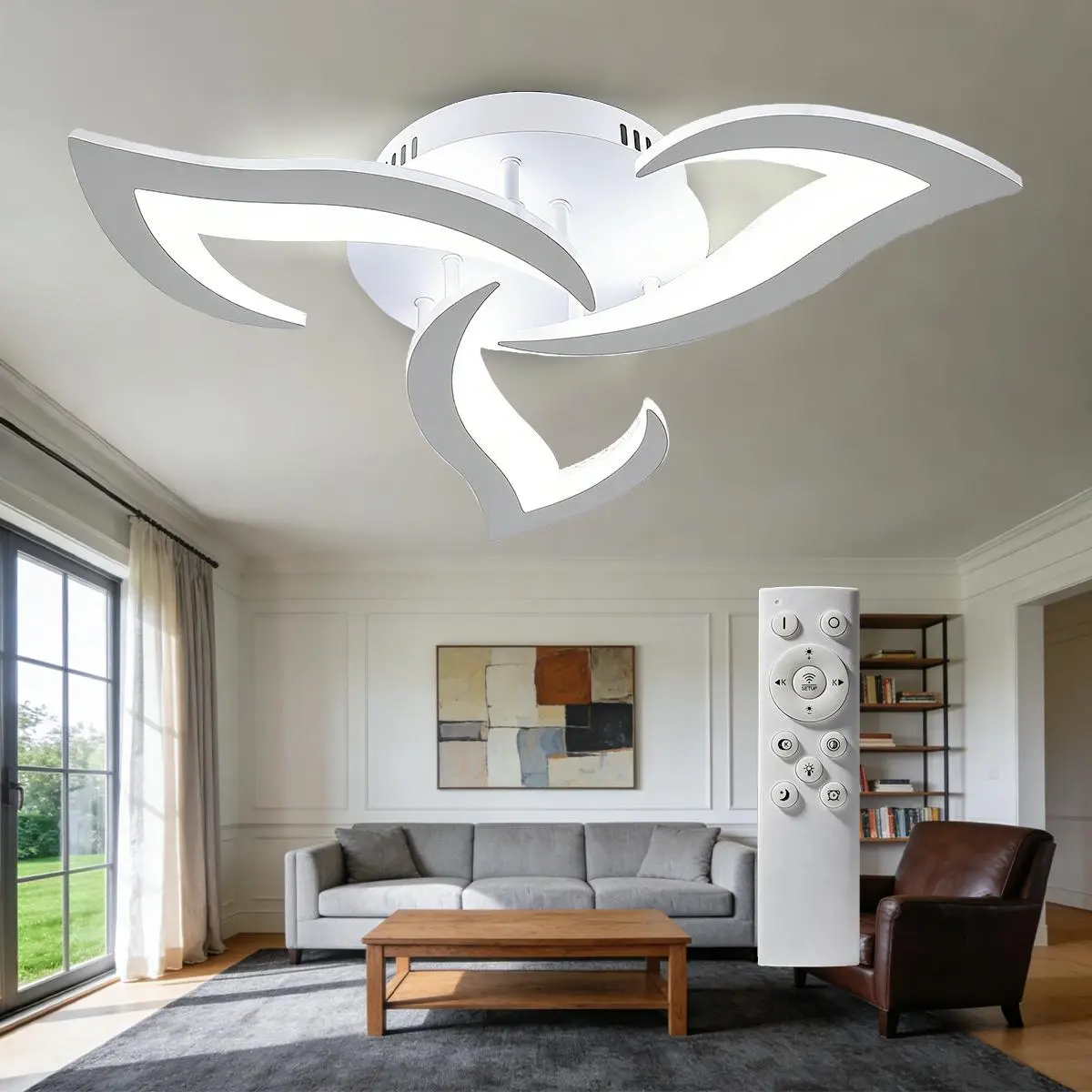 Modern Ceiling Light, Dimmable Ceiling Lamp Remote Control, 3-Lights Flower LED Ceiling Light Fixture 3000K-6500K for Dining Room Bedroom Dinning Room Kitchen