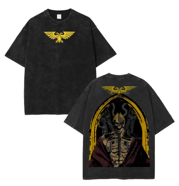 Graphic Tee Warhammer 40k Emperor Of Mankind Printed Unisex Washed T-Shirt Streetwear Manga Tee