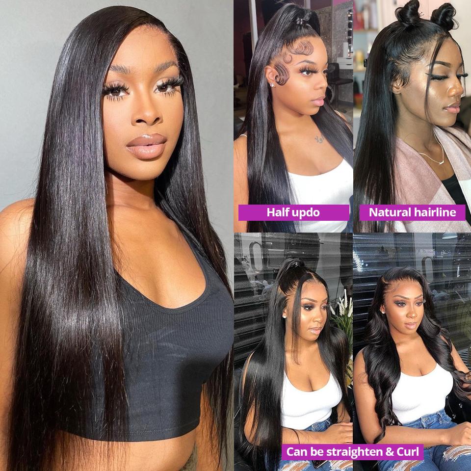 13x6 13x4 Lace Front Wigs Human Hair for Women 180 Density HD Transparent Bone Straight Lace Front Wigs Human Hair Pre Plucked Glueless Lace Frontal Wigs Natural Black Color