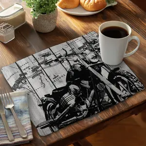 360 Stand Classic Rectangular Polyester Tableware Placemat & Coaster, 14x18in, Motorcycle Gray & Black, for Man Cave Home Decor, Coasters, Coasters For Drinks