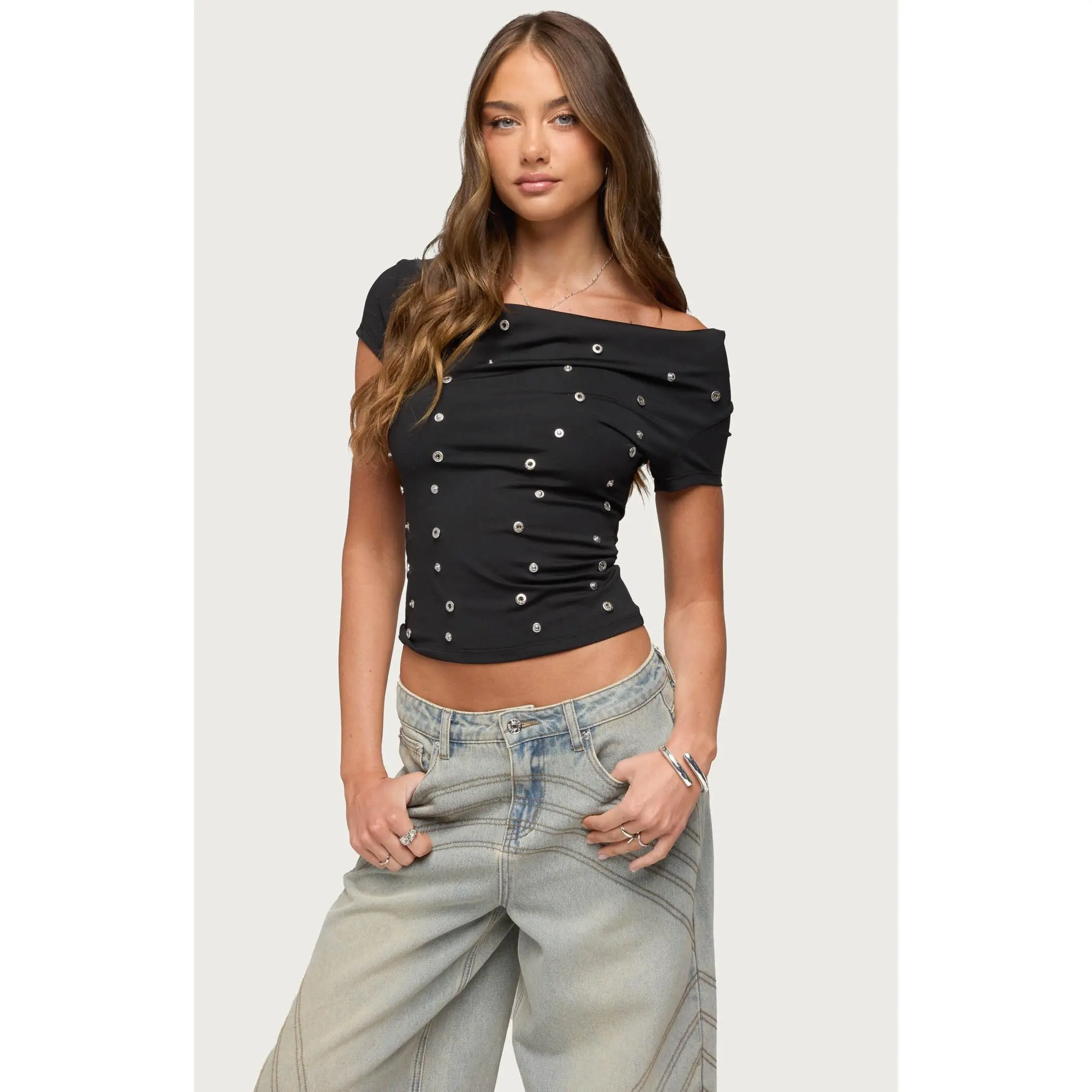 Edikted Women's Bijou Metal Snap Cowl Neck Top