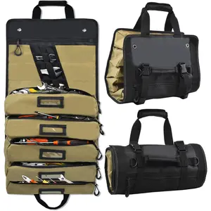 Roll Up  Bag, Large Heavy Duty 14-Pockets  Roll Bag with Wrench Roll Organizer for Men, Portable  Bag For Electrician, Mechanic, Hobbyist Carpenter Tool Belt Suspenders