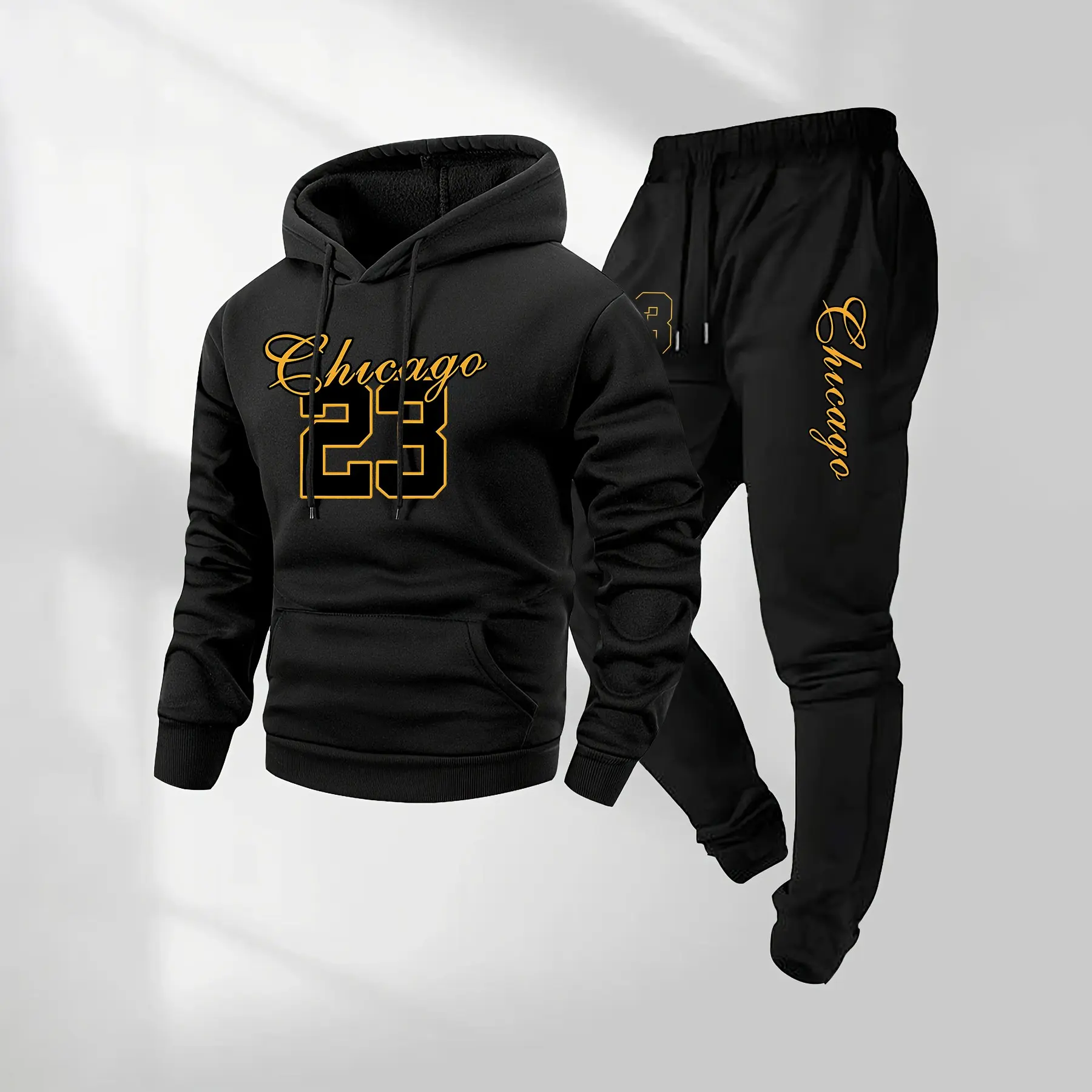 Men's team number printed hoodie and drawstring track pants set, men's casual sportswear, long-sleeved hooded jacket and pants, suitable for autumn and winter, men's everyday wear, indoor and outdoor sportswear, sportswear set, casual sportswear.