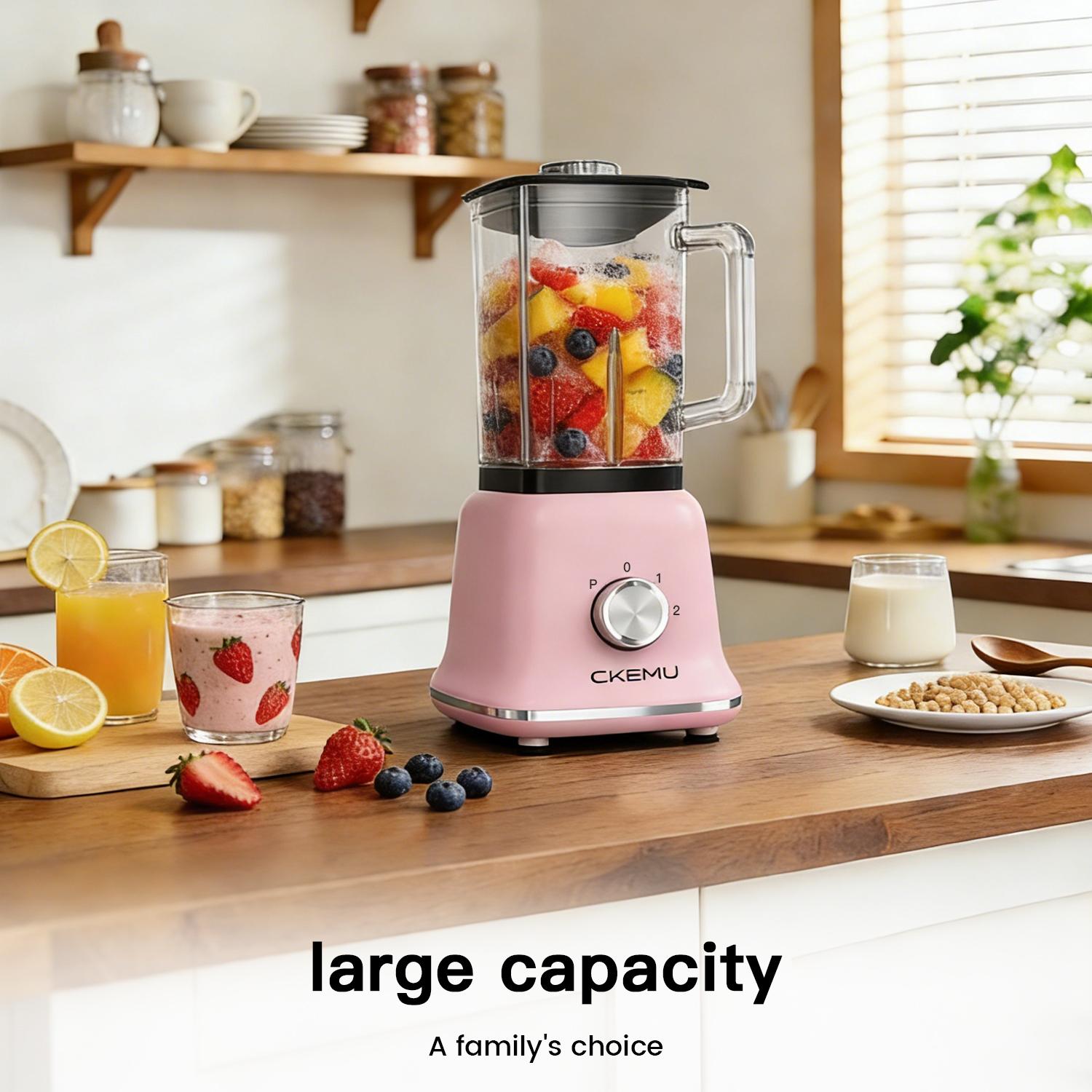 Ckemu  600W Countertop Blender | 4 Color Options | Glass Jar | Ice Crushing, Food Prep & Smoothie Maker | 120V 60Hz | FDA, ROHS, CE Compliant