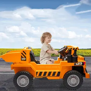 【Christmas Gift】12V 4WD Ride on Dump Truck with Electric Dump Bed,12V Electric Ride-On Construction Truck,4-Wheeler Toy Car With Remote Control, Dump Bed,Shovel & Music Player | Interactive Construction Vehicle Gift-Orange