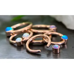 1 Piece Stunning Rose Gold Opal Set Flat-Back Black Plated Segment Septum Ring - 16g or 14g - 8mm or 10mm