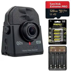 Zoom Q2n-4K Handy Video Recorder, Bundle with Extreme PRO 128GB microSDXC Memory Card, 4x AA NiMH Batteries and 4-Bay Charger
