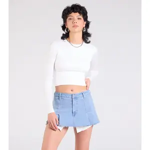 Talk About Me Mid-Rise Pleated Denim Skort