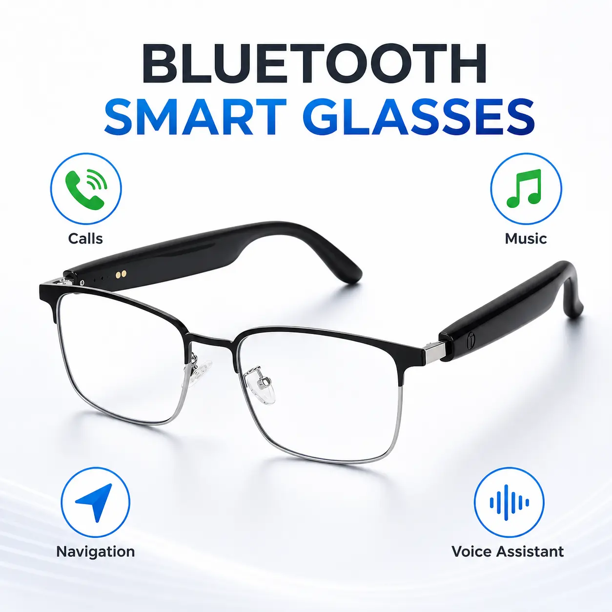 Quriov Bluetooth audio smart glasses with photochromic lenses that darken in sunlight, metal frame, surround sound and microphone Chargeable Wearable Electronic Gadgets Black-Gold