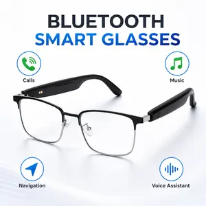 Quriov Bluetooth audio smart glasses with photochromic lenses that darken in sunlight, metal frame, surround sound and microphone Chargeable Wearable Electronic Gadgets Black-Gold