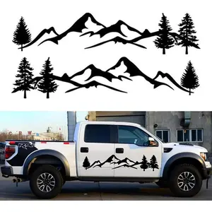 sundan 2PCS Car Side Body Stickers Mountain Tree Forest Graphic Decals DIY Vinyl Sticker Decals for Car Truck SUV RV Camper Trailer, 77.95''x15.74''(Gloss Black)