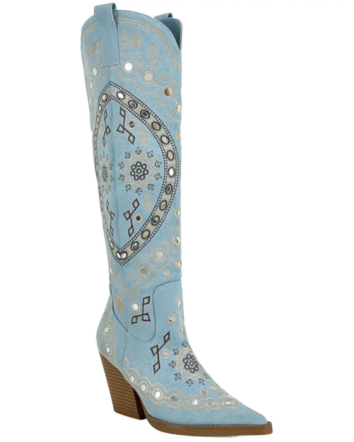 Azalea Wang Women's Women'S Aamina Embellished Denim Tall Western Boot - Aamina-Denim