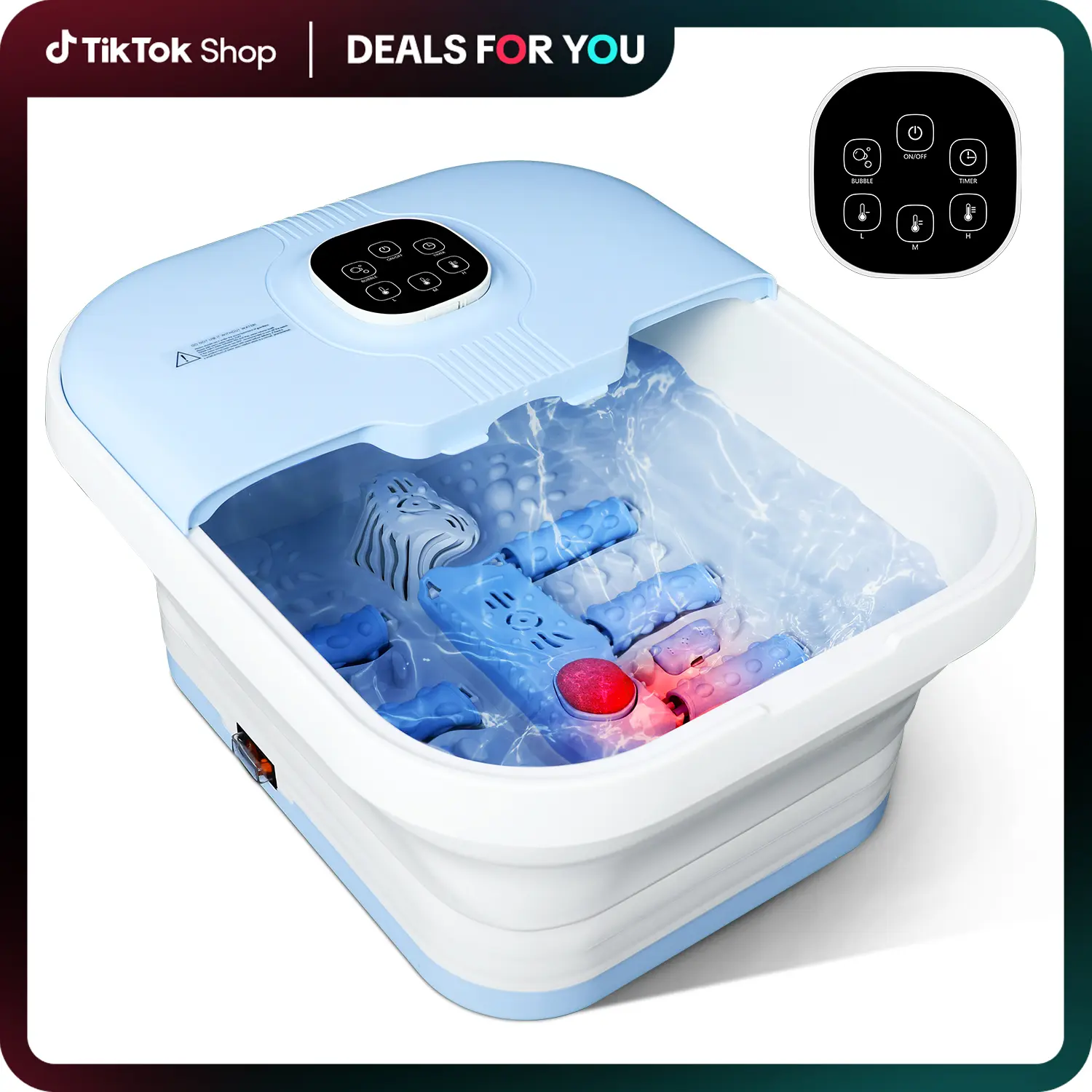 Electric Collapsible Foot Bath Spa Massager with Heat 16 Massage Rollers Bubble Remote Control Plug for Home Use Comfort Relaxation Light Sky Blue Foldable Basin summerwins, Feet Electirc Foot Baths
