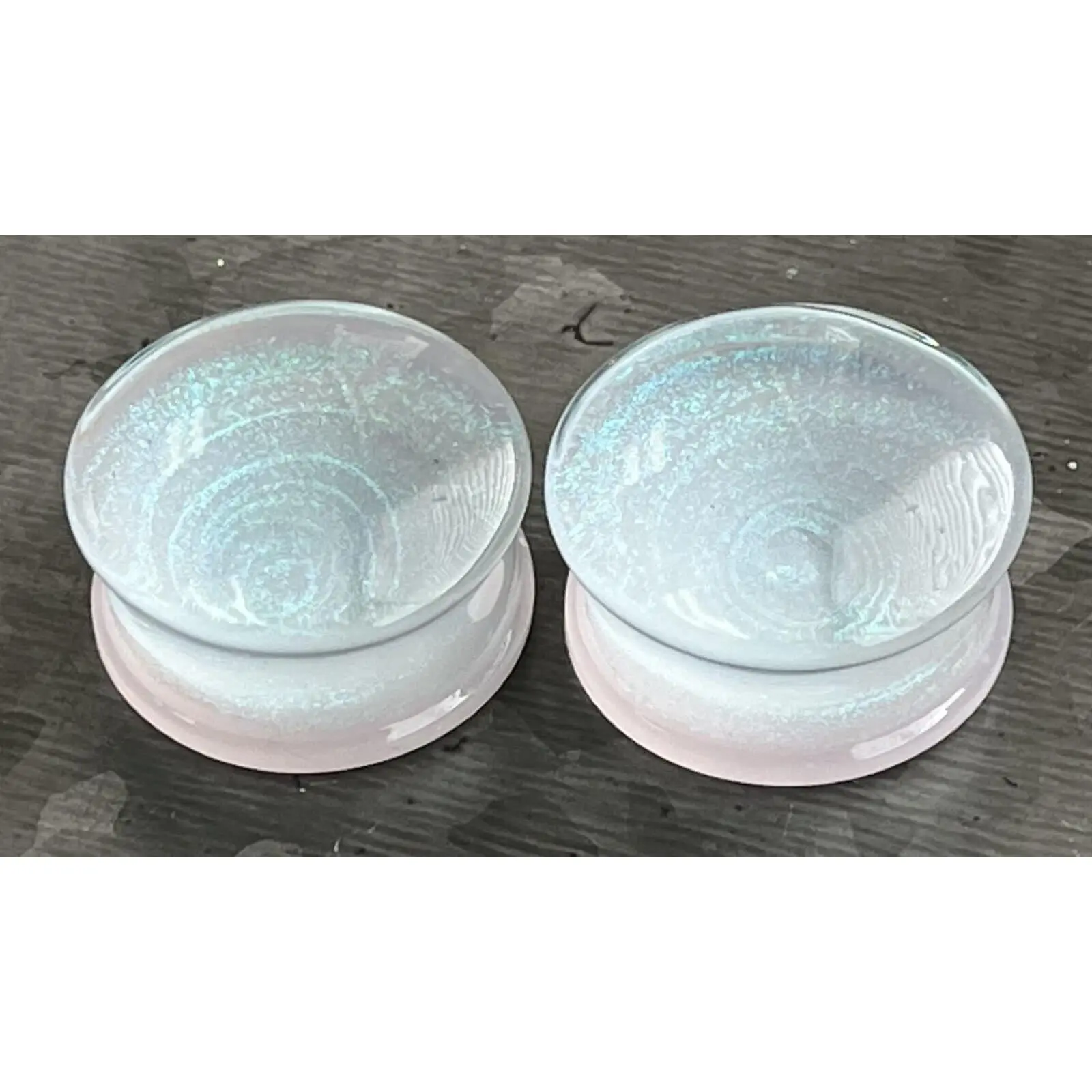 PAIR of Brilliant Pink Sparkle Galaxy Swirl Design Pyrex Glass Double Flare Plugs - Gauges 2g (6mm) through 22mm