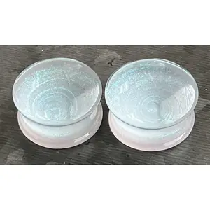 PAIR of Brilliant Pink Sparkle Galaxy Swirl Design Pyrex Glass Double Flare Plugs - Gauges 2g (6mm) through 22mm