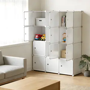 Home 12-Grid Plastic Metal Storage Cabinet, Black/Gray, 39×32×18 cm, 8.5 kg / 18.74 lb