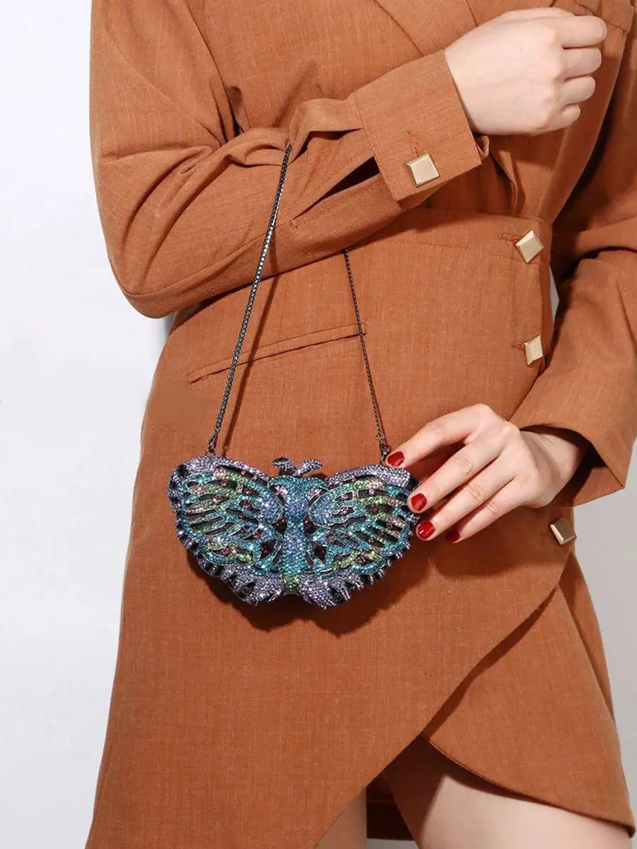 Women's Chic Butterfly Synthetic Crystal Evening Clutch - Fantasy Celebrity-Style Sparkling Rhinestone Purse for Wedding, Prom, Elegant Versatile Accessory, Party