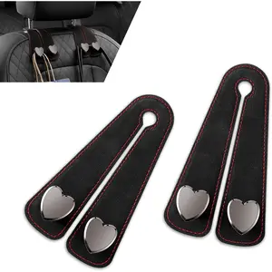 2 count  Seat Headrest Hook, Suede Cute Heart Shape Metal Double  Purse Hook, Universal Automotive Seat  Storage Hanger,  Accessories for Women (Black)
