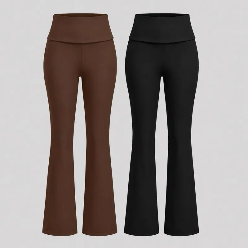 2PK HW 4-WAY STRETCH FOLD-OVER FLARE LEGGINGS 2PK HW 4-WAY STRETCH FOLD-OVER FLARE LEGGINGS