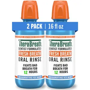 TheraBreath Fresh Breath Mouthwash, Icy Mint Flavor, Alcohol-Free, 16 Fl Oz (Pack of 2)