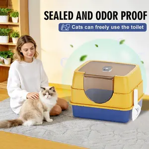 Litter Box with Lid, Side Entry Large Enclosed Cat Litterbox for Kitty & Multi-Cat, Flip Cover Easy to Clean,Large Litter Box with Lid for Big Cats & Kitty,Removable Cat Litter Box with High-Sided Enclosure