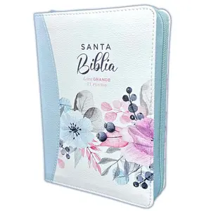 Bible in Spanish for Women Compact with Zipper 11 Points Reina Valera 1960 Blue Floral Index