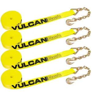 VULCAN Winch Strap with Chain Anchor - 2 Inch x 27 Foot - 4 Pack - Classic Yellow - 3,600 Pound Safe Working Load Truck Auto Accessories Automotive Car