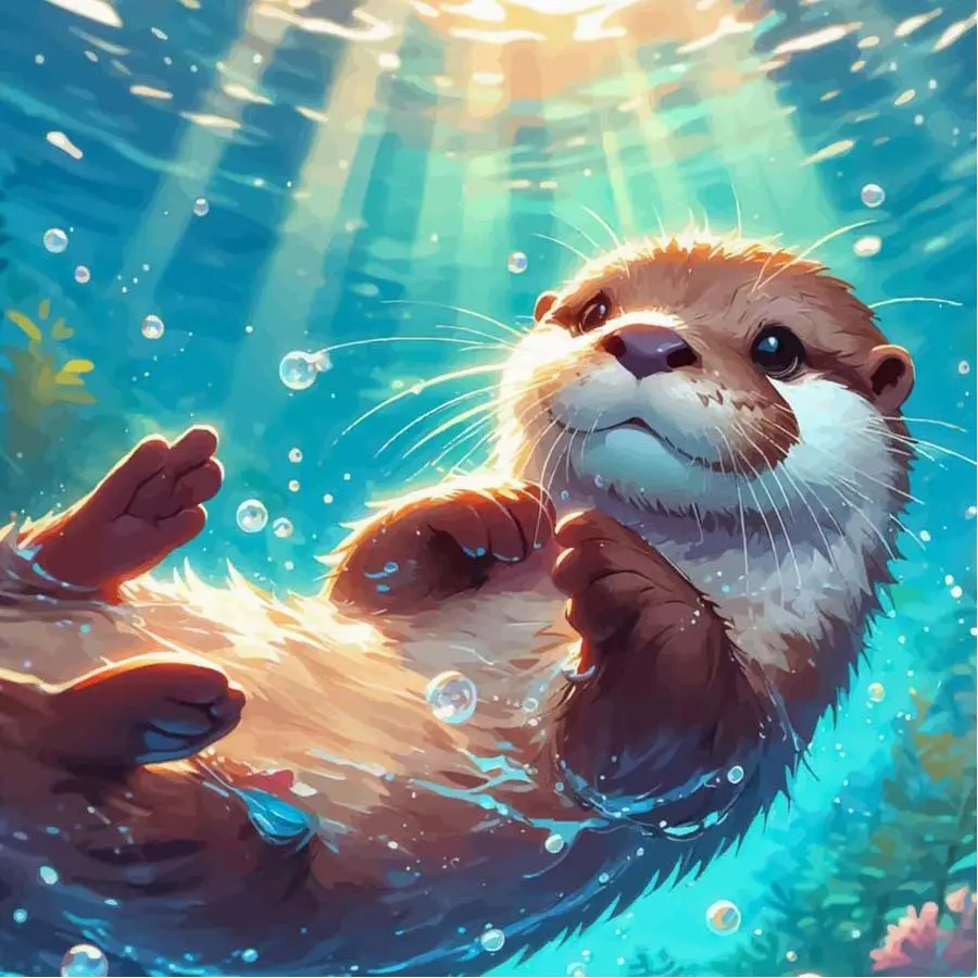 5D DIY full drill round diamond painting - diamond art kit with otters in water, mosaic, canvas - DIY decor, home wall decoration, suitable for Halloween, Christmas, birthday, and anniversary gifts, Handicraft, Handmade Gifts, Diamond Painting Kits