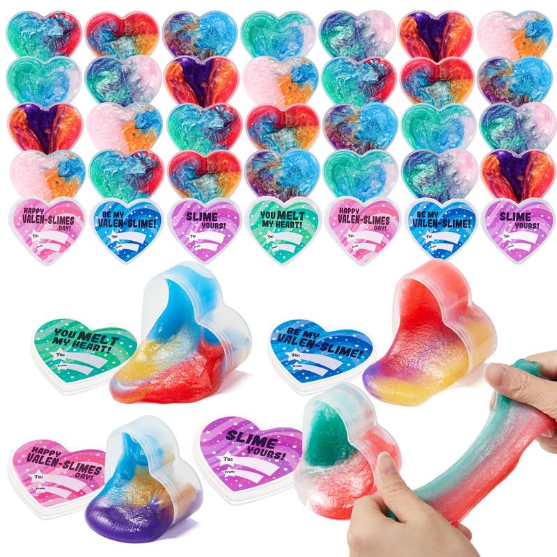 30Pcs Cosmic Realm Slime Hearts / Balls with Kids Valentines Cards for Classroom Exchange 2025 Valentine Exchange Cards &30Pcs Galaxy Slime Valentine's Day Gifts for Kids