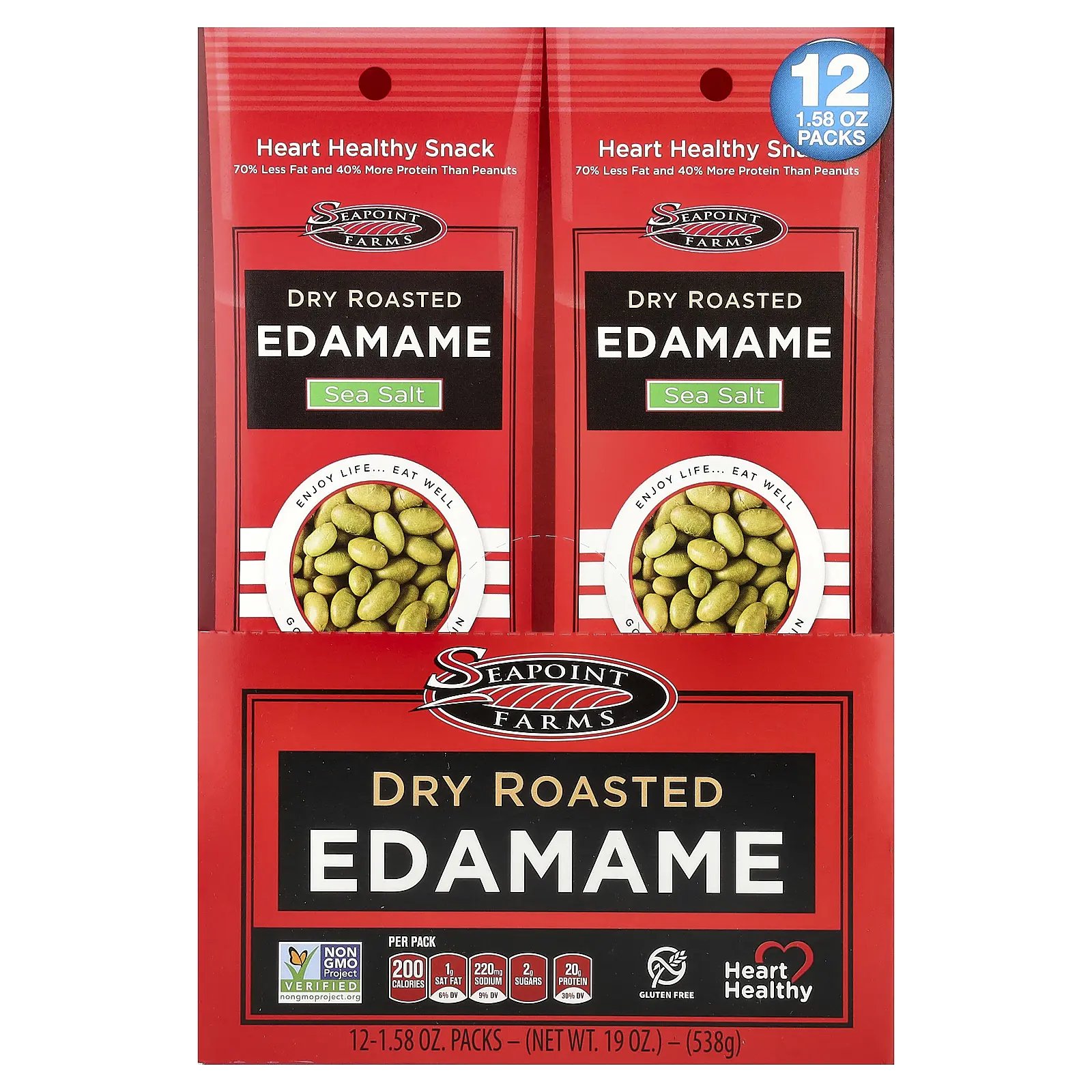 Seapoint Farms Dry Roasted Edamame, Sea Salt, 12 Packs, 1.58 oz (45 g) Each