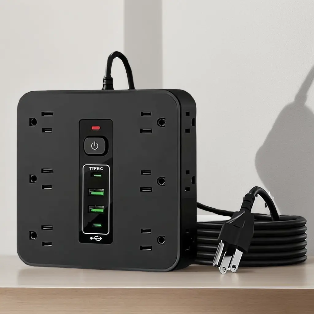 16-in-1 High-Efficiency Extendable Outlet Extender Surge Protector - 12 Universal Sockets, 2 USB Ports, 2 Type-C Ports, Switch-Equipped USB Wall Outlet Splitter, Portable Power Hub for Home, Office