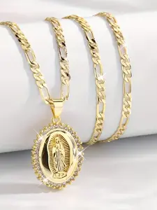 Vintage Three-Color Virgin Mary Pendant Necklace, Unisex Casual Creative Jewelry, Zinc Alloy Chain, Perfect for Daily Commute Parties Gifts, Religious Jewelry Gift, Statement Religious Necklace, Daily Wear Necklace