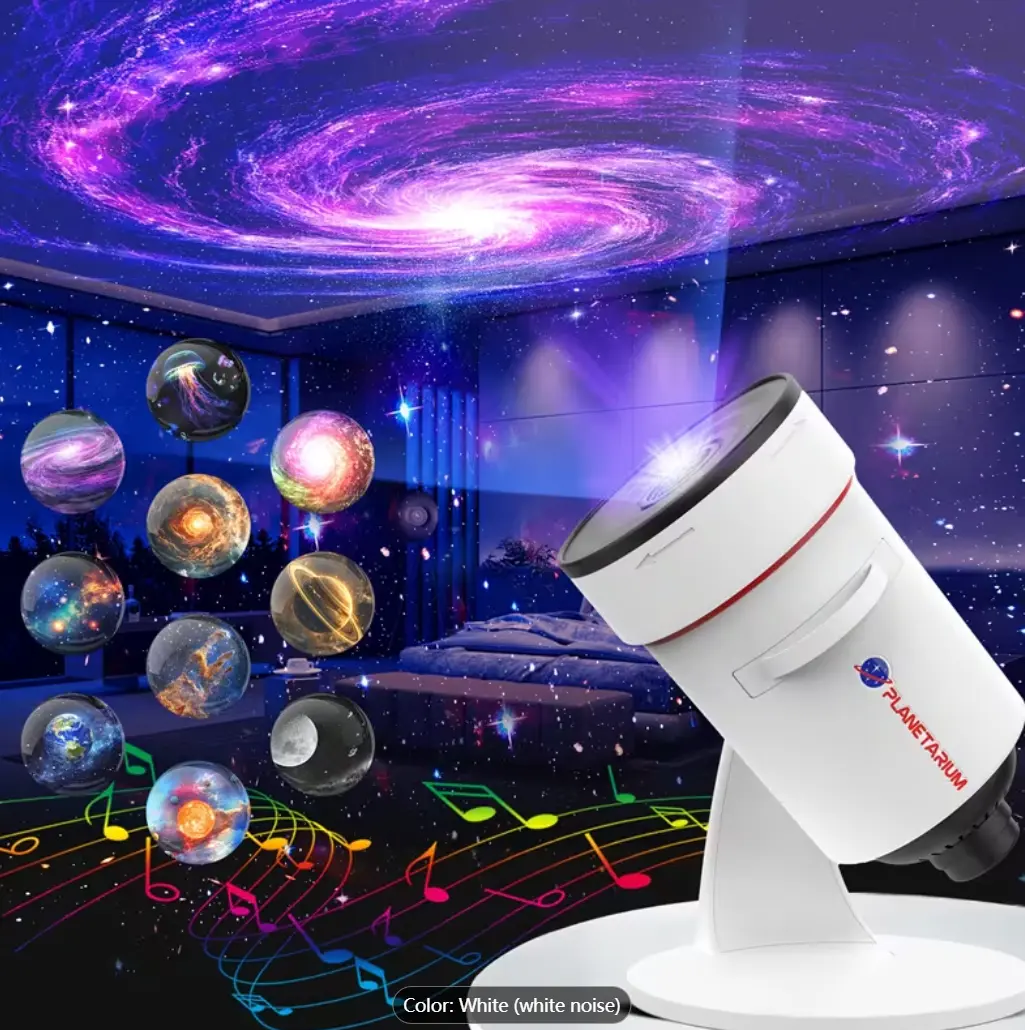 Planetarium Projector Lamp, 28 Kinds Of Soothing Sound Starry Sky Projector Speaker, Solar System Space Planetarium Projector Night Light, Suitable For Ceiling Bedroom Tent Decoration, Rotation [White Noise]
