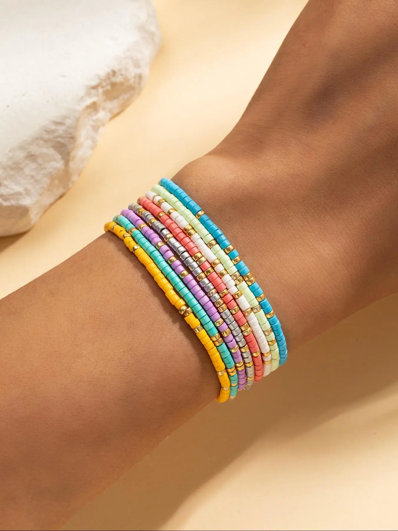 Boho Style Colorful Beaded Bracelet, Beaded Bracelet for Women & Girls, Casual Trendy Accessories for Party, Daily Clothing Decor for Birthday Gift, Stackable Bracelet, Matching Bracelets, Beautiful bracelets, Pretty Bracelet