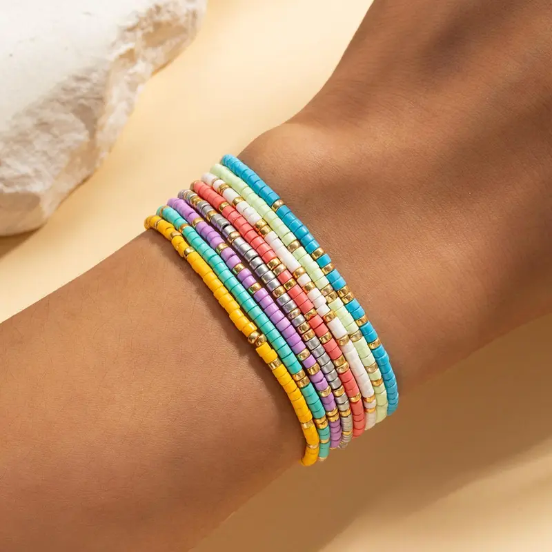 Boho Style Colorful Beaded Bracelet, Beaded Bracelet for Women & Girls, Casual Trendy Accessories for Party, Daily Clothing Decor for Birthday Gift, Stackable Bracelet, Matching Bracelets, Beautiful bracelets, Pretty Bracelet