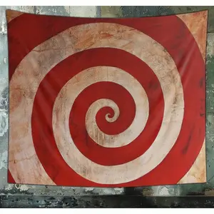 Sideshow Carnival Spiral Tapestry - Red & Brown Circus Horror Wall Hanging with Background, Large Target-like Spiral Pattern in Red, Beige & Black | Textured Fabric Texture | Horizontal Hanging for Halloween Haunted House, Creepy Carnival Party Decor