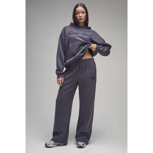 Kaiia Studio Script Logo Wide Leg Joggers Dark Grey