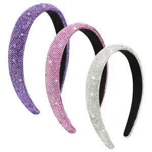 3-piece set of shiny diamond headbands - purple, pink, silver, fashionable and comfortable anti slip headbands, daily casual hair accessories, women's gifts