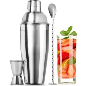 Large 24 oz Stainless Steel Cocktail Shaker Set - Mixed Drink Shaker - Martini Shaker Set With Built In Strainer, Double Sided Jigger & Combo Muddler Mixing Spoon - Pro Margarita Shaker - By Zulay