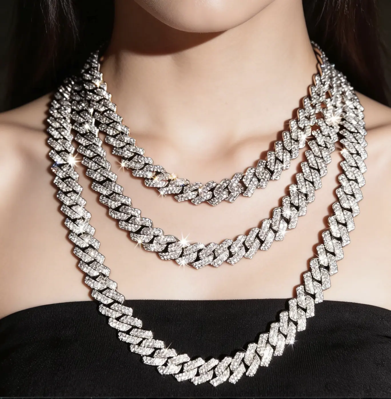 Unisex Moissanite Cuban Chain Necklace with Sparkling Gems, Elegant Design, Secure Clasp, Durable Build, Ideal Gift for Her - Festive & Party Supplies, Party Bags & Gifts, Moissanite Chain
