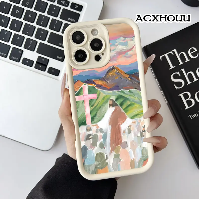 Softcase for iPhone 17 16 E Pro Max 15 Plus 14 13 12 11 XS XR Christian Mountain Scene Shockproof Silicone Lightweight Anti-Scratch Cover