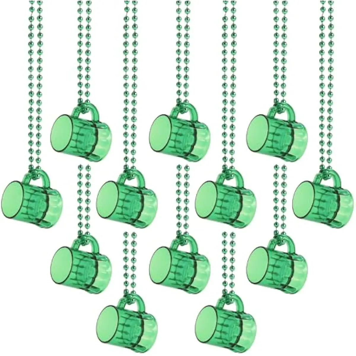 12 PCS St Patrick's Green Mug Bead Necklaces for Women Men, for Mardi Gras, St. Patrick's Day, Costume Themed Party Games Favor Supplies