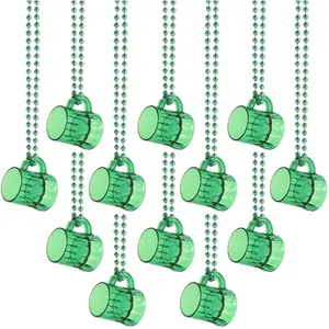 12 PCS St Patrick's Green Mug Bead Necklaces for Women Men, for Mardi Gras, St. Patrick's Day, Costume Themed Party Games Favor Supplies