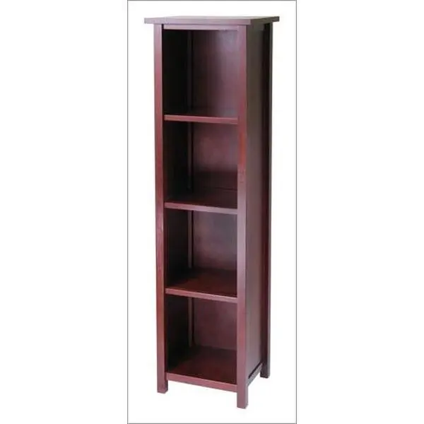 212 MAIN 94416 5-Tier Tall Vintage Walnut Solid Wood Bookshelf Rack - Tiered Shelf, Spacious Storage, Antique Design, Commercial Office Furniture Wooden Book Shelf Solution