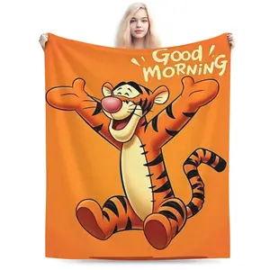 DISNEY CLASSIC Tigger Throw Blanket – "Good Morning!" Cheerful Disney Tigger  Design, Vibrant Orange Background, Soft Fleece Blanket for Kids, Bedroom or Gift