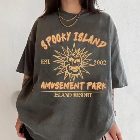 Men's Stylish Classic Knit Fabric Baggy Seamless Short-Sleeve Loose Round Neck Cotton T-Shirt - Spooky Island Scooby Doo Halloween Nostalgia Funny Summerween Skull Menswear Tee