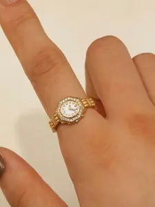 Elegant Watch Pointer Theme Open Ring, Casual Style Plated Copper Band, Unique Design for All Seasons, Perfect Gift Idea