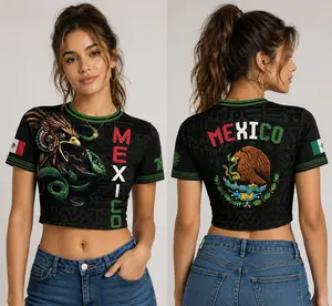 Mexico Cropped Jersey for Women, Mexican Eagle Soccer Fan Shirt, Personalized Mexico Football Tee, Vintage Aztec Graphic Crop Top