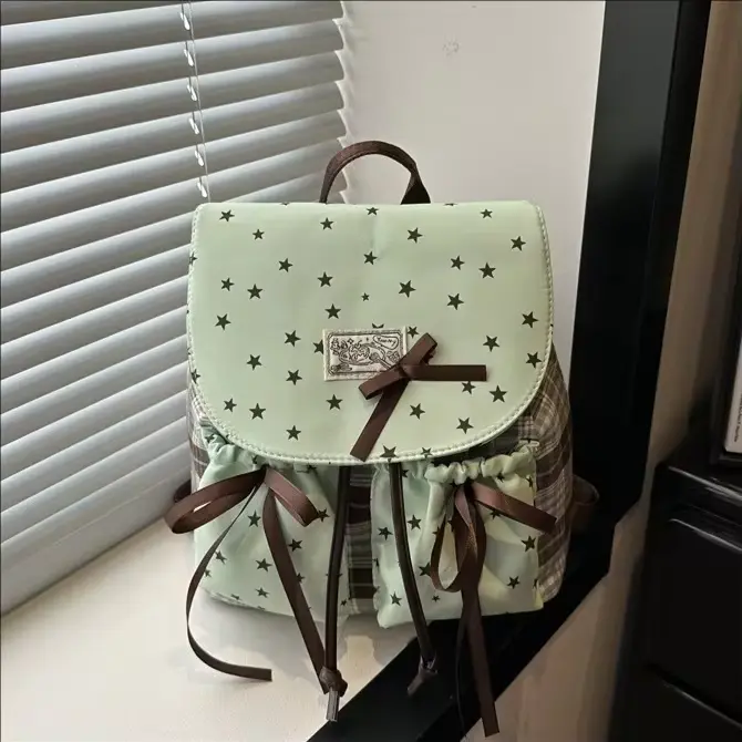 Vintage Canvas Drawstring Backpack for Women Korean Style Casual Lightweight Small Backpack High-End Minimalist Travel Daypack